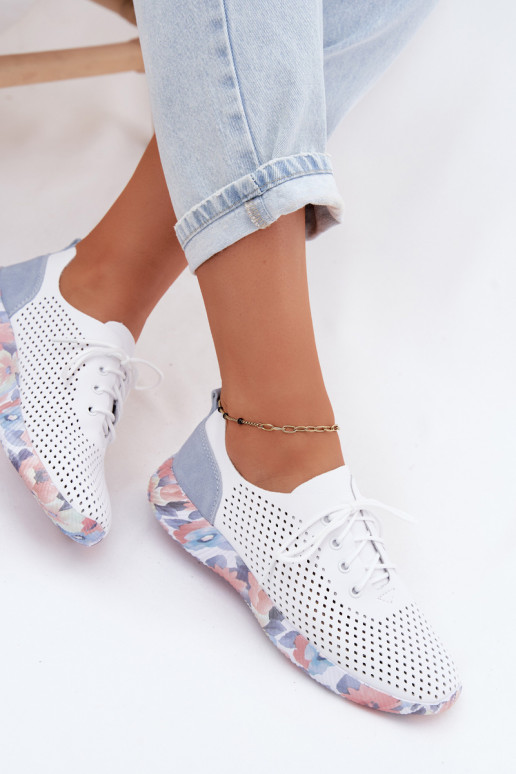 Damen Lederschuhe mit Schnürsenkeln auf Plattform in weiß-blau Artiker 58C0586