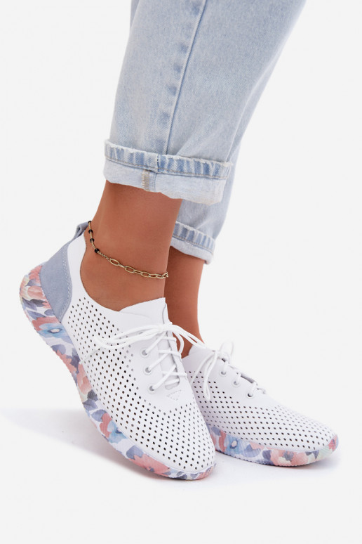 Damen Lederschuhe mit Schnürsenkeln auf Plattform in weiß-blau Artiker 58C0586