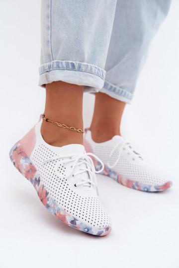 Haut Schuhe Feminin mit Schnürsenkeln mit einer Plattform Artiker 58C0587 INeiß-pinke Farbe