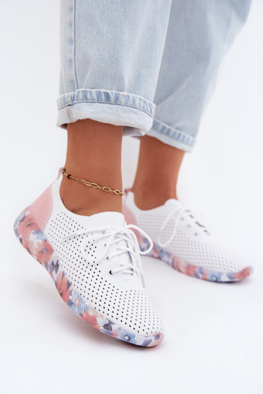 Haut Schuhe Feminin mit Schnürsenkeln mit einer Plattform Artiker 58C0587 INeiß-pinke Farbe