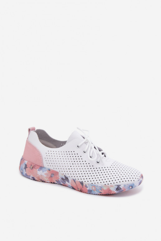 Damen Lederschuhe mit Schnürsenkeln auf Plattform in weiß-rosa Artiker 58C0587