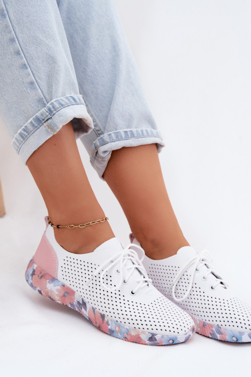 Damen Lederschuhe mit Schnürsenkeln auf Plattform in weiß-rosa Artiker 58C0587