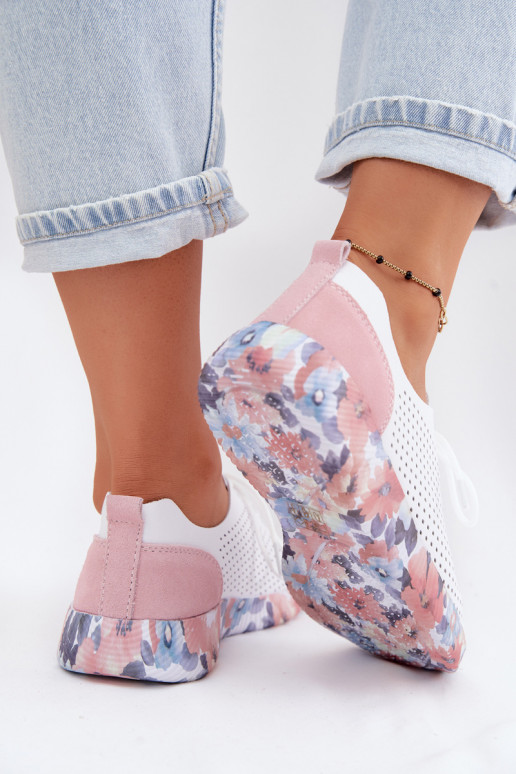 Haut Schuhe Feminin mit Schnürsenkeln mit einer Plattform Artiker 58C0587 INeiß-pinke Farbe