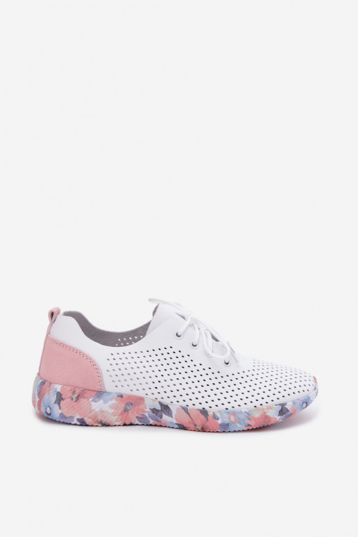 Damen Lederschuhe mit Schnürsenkeln auf Plattform in weiß-rosa Artiker 58C0587