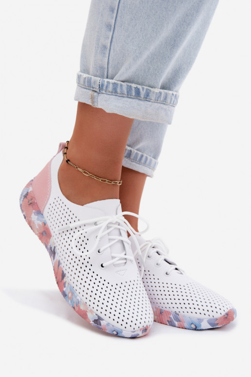 Haut Schuhe Feminin mit Schnürsenkeln mit einer Plattform Artiker 58C0587 INeiß-pinke Farbe