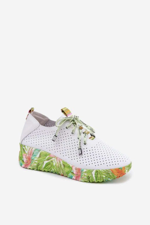 Haut Schuhe mit einer Plattform Artiker 58C0600 INeiß-grüne Farbe