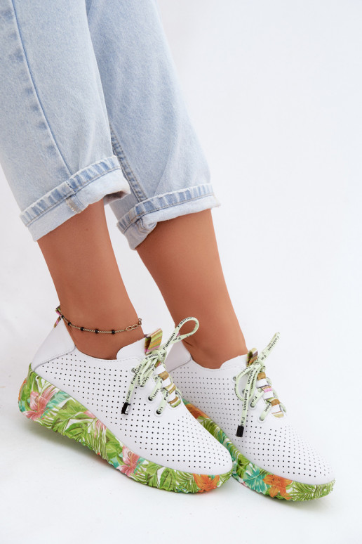 Haut Schuhe mit einer Plattform Artiker 58C0600 INeiß-grüne Farbe