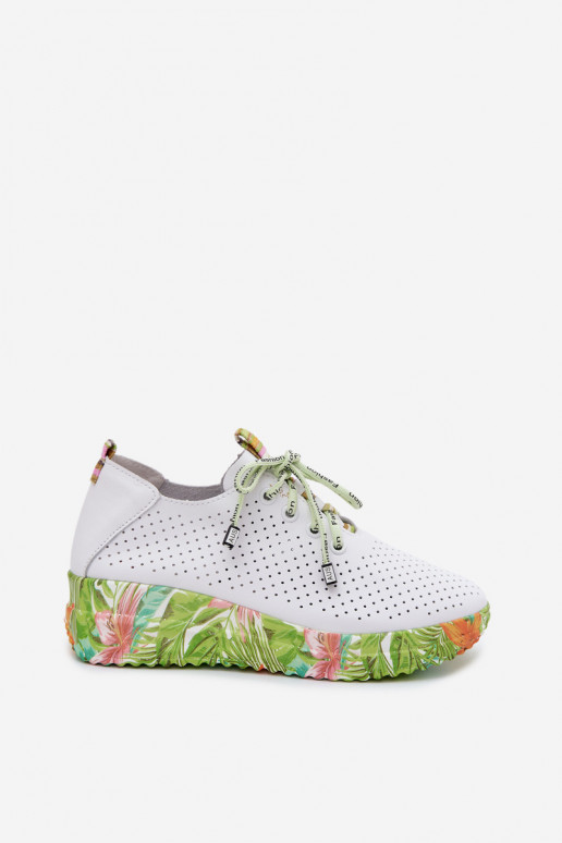 Haut Schuhe mit einer Plattform Artiker 58C0600 INeiß-grüne Farbe