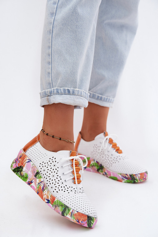 Weiß-orange Damen Schuhe mit Ausschnitt-Elementen und Plattform Artiker 56C1802