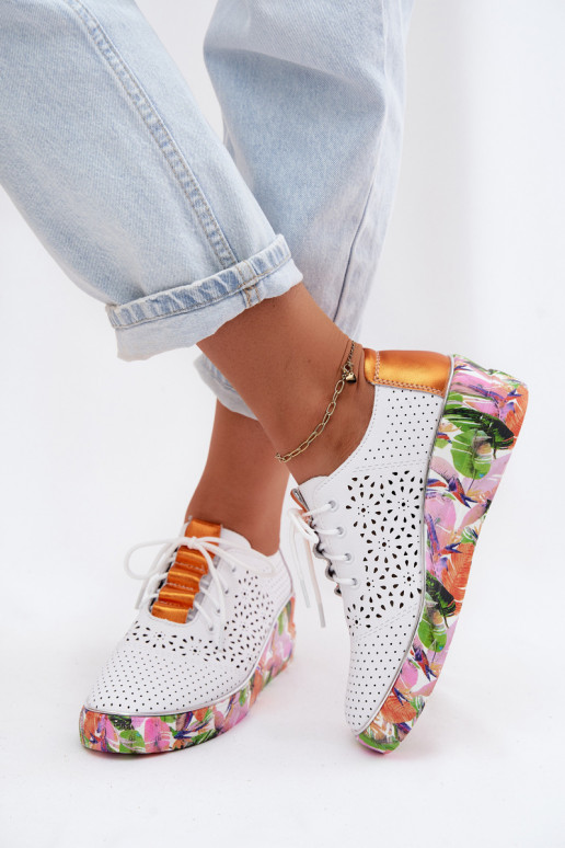 Weiß-orange Damen Schuhe mit Ausschnitt-Elementen und Plattform Artiker 56C1802