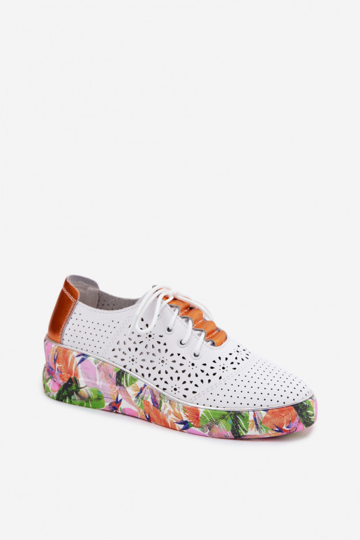 Weiß-orange Damen Schuhe mit Ausschnitt-Elementen und Plattform Artiker 56C1802