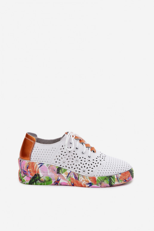 Haut mit durchbrochenen Elementen Schuhe Feminin mit einer Plattform mit Schriften Artiker 56C1802 INeiß-orange Farbe