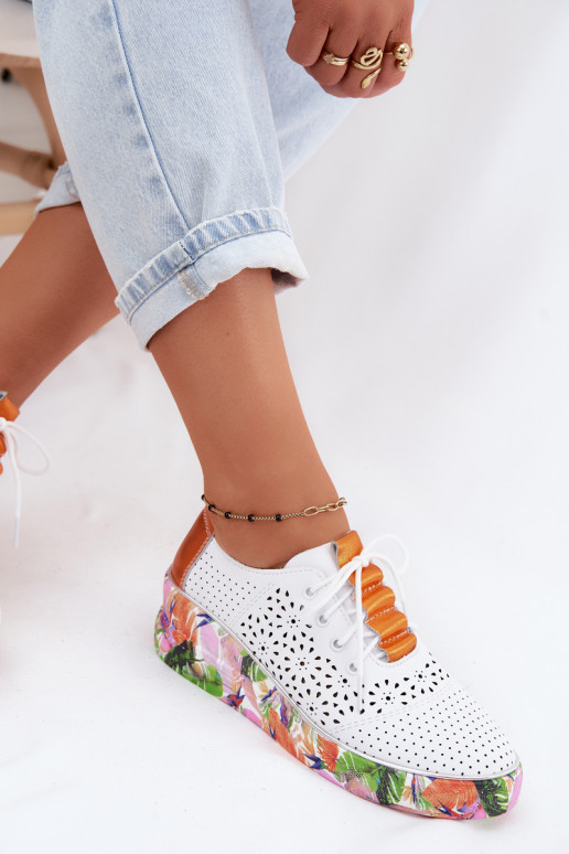 Weiß-orange Damen Schuhe mit Ausschnitt-Elementen und Plattform Artiker 56C1802