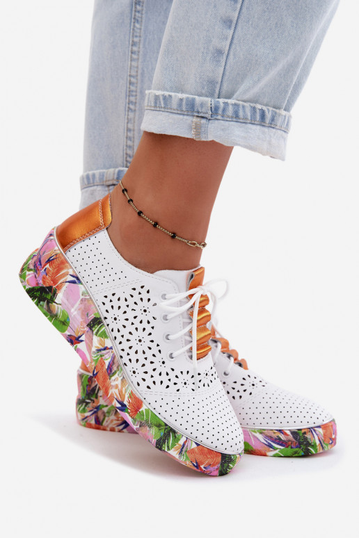 Haut mit durchbrochenen Elementen Schuhe Feminin mit einer Plattform mit Schriften Artiker 56C1802 INeiß-orange Farbe