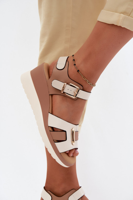Sandfarbene Damen Sandalen mit Plattform und Riemen Artiker 58C0314