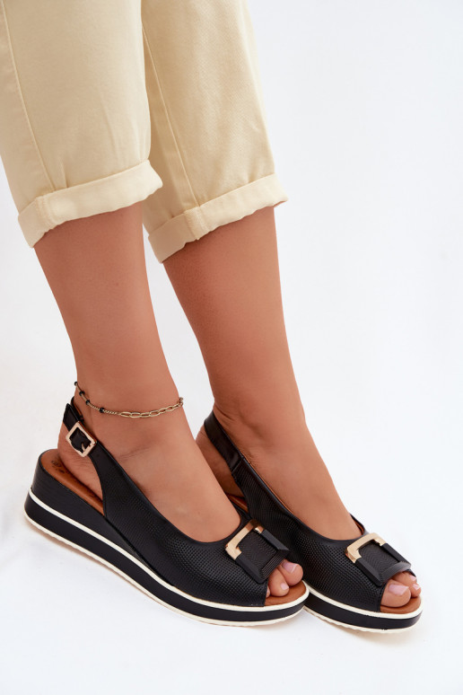 Schwarze Damen Sandalen mit Plattform und Schnallen Artiker 58C0086