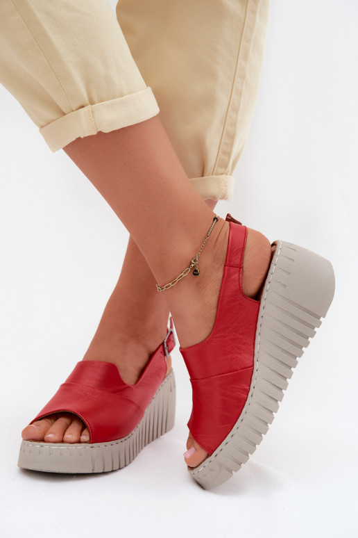 Rote Damen Sandalen aus natürlichem Leder mit Plattform Artiker 58C3373