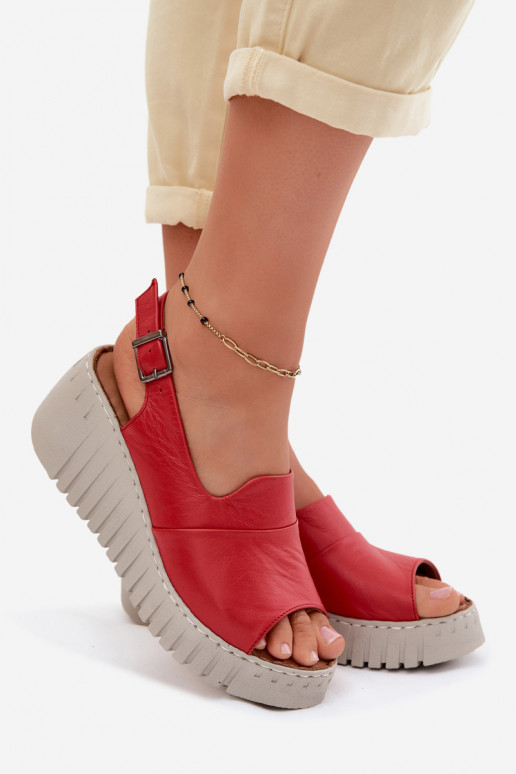 Rote Damen Sandalen aus natürlichem Leder mit Plattform Artiker 58C3373