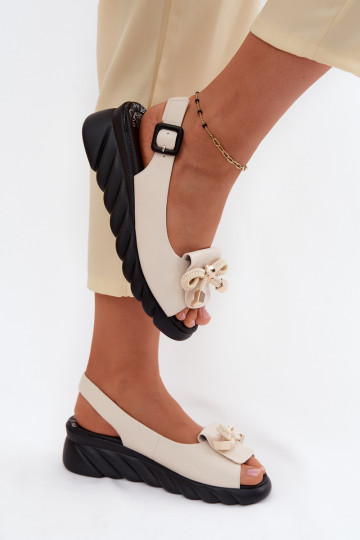 Sandfarbene Damen Sandalen mit Plattform und Ornamenten Artiker 58C0054