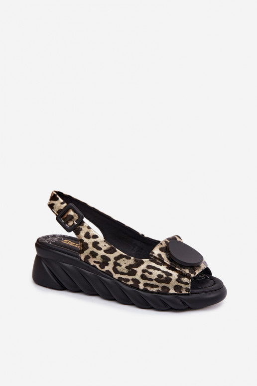 Haut Plateausandalen mit Leopardenfellmuster Artiker 58C059 goldene Farbe