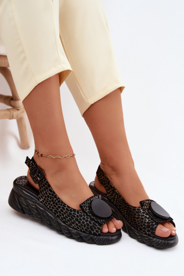 Leder-Plateausandalen mit Ornamenten Artiker 58C0296 schwarz und gold