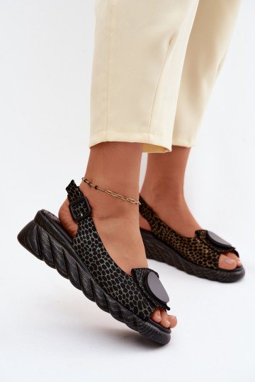 Leder-Plateausandalen mit Ornamenten Artiker 58C0296 schwarz und gold 2