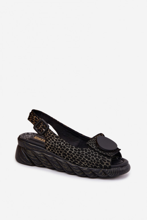 Haut Plateausandalen mit Ornamenten Artiker 58C0296 SchZuarz und-goldene Farbe