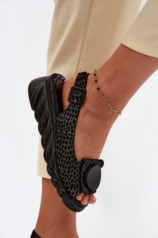Leder-Plateausandalen mit Ornamenten Artiker 58C0296 schwarz und gold