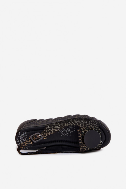 Leder-Plateausandalen mit Ornamenten Artiker 58C0296 schwarz und gold