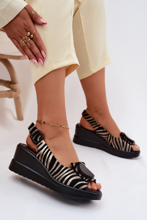 Leder-Plateausandalen mit Ornamenten Artiker 58C0295 schwarz und gold