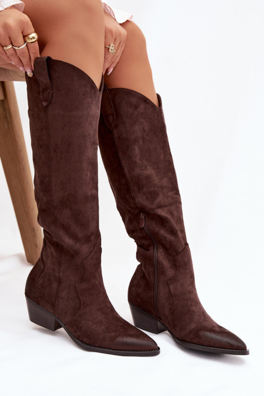 Kunstveloursleder Cowboy-Stiefeletten mit Absätzen Czekolado Jenaya