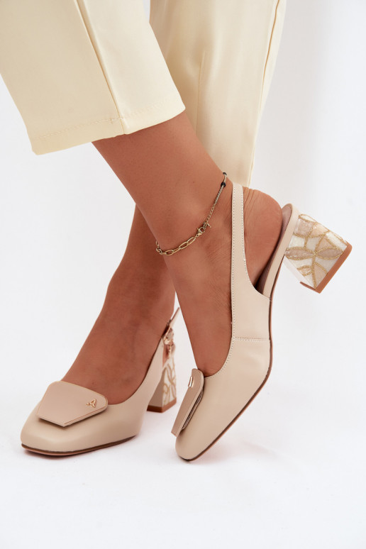 Leder Schuhe mit Absätzen und Ornamenten Artiker 58C0672 sandfarben