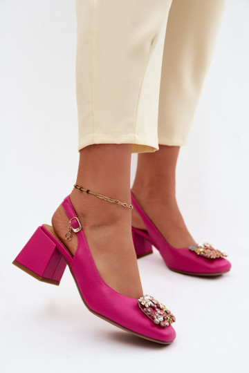 Leder Schuhe mit Absätzen, Kristalldekor und Blumenmotiven Artiker 58C0662 rosa 2
