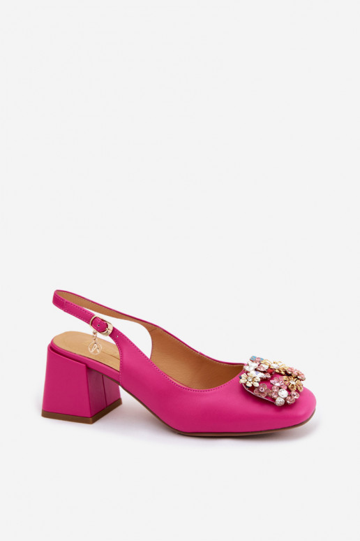 Leder Schuhe mit Absätzen, Kristalldekor und Blumenmotiven Artiker 58C0662 rosa