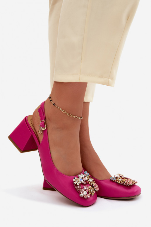 Leder Schuhe mit Absätzen, Kristalldekor und Blumenmotiven Artiker 58C0662 rosa