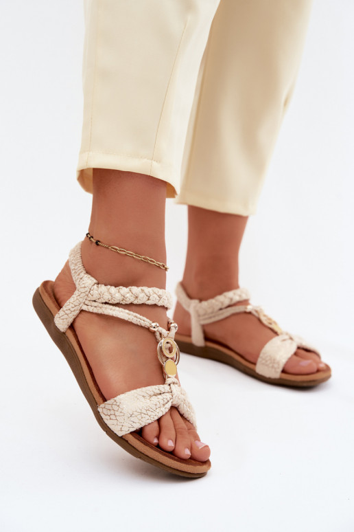 Flache Sandalen für Damen Artiker 58C0628 goldene Farbe