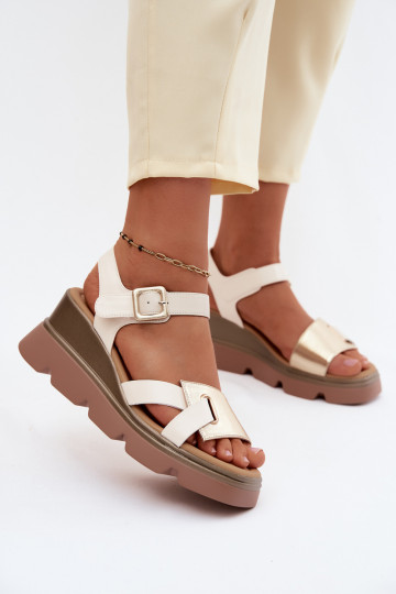 Damensandalen Feminin mit einer Plattform Artiker 58C0312 Beige-goldene Farbe 2