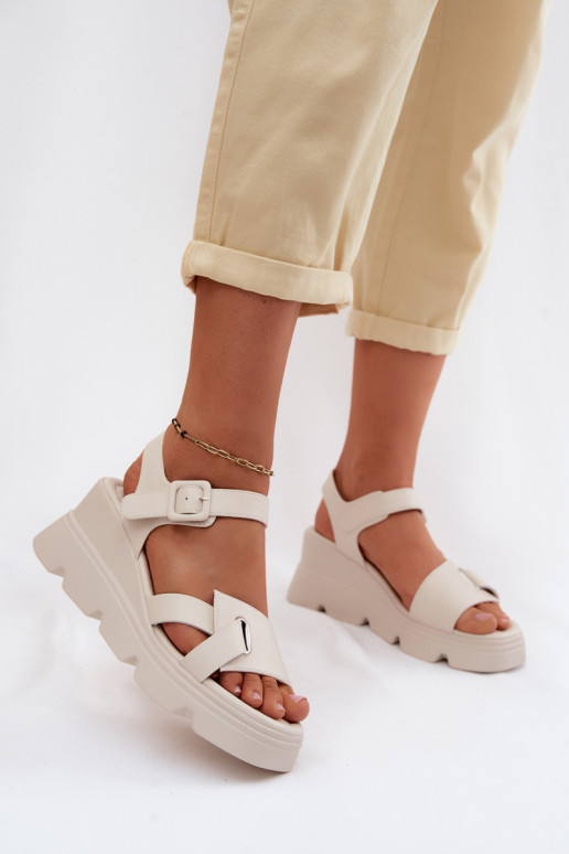 Damensandalen Feminin mit einer Plattform Artiker 54C1624 elfenbeinfarbe