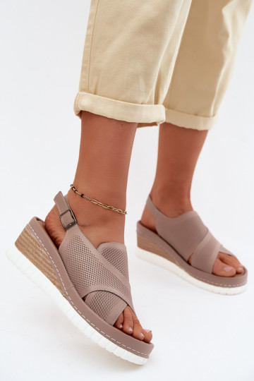 Plattformsandalen aus natürlichem Leder Artiker 58C3146 sandfarben
