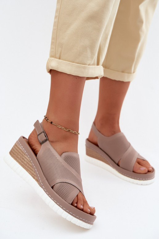 Plattformsandalen aus natürlichem Leder Artiker 58C3146 sandfarben