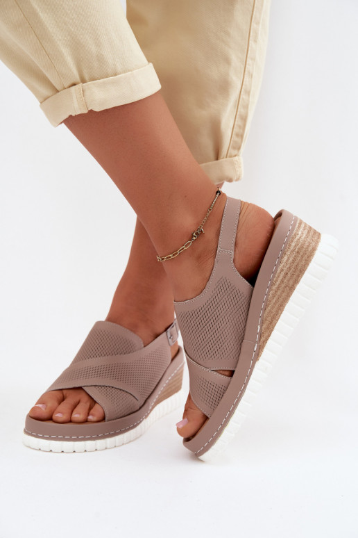 Plattformsandalen aus natürlichem Leder Artiker 58C3146 sandfarben