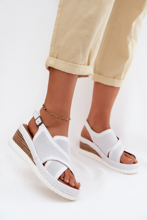 Plattformsandalen aus natürlichem Leder Artiker 58C3145 weiß