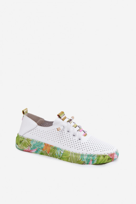 Leder Schuhe mit gemusterter Plattform Artiker 58C0441 weiß und grün