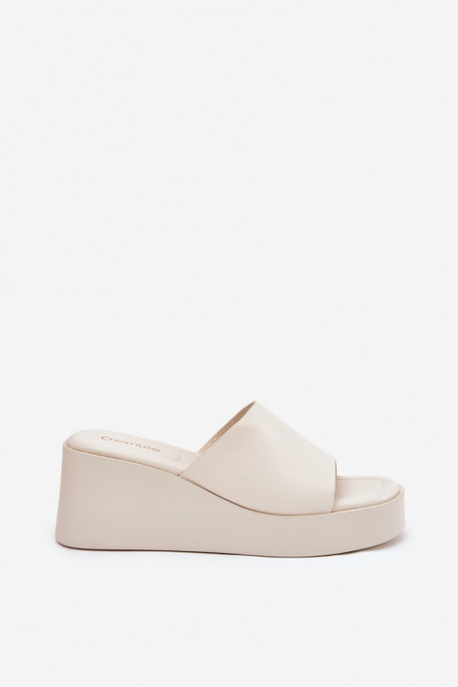 Elfenbeinfarbene Plattformslipper aus Kunstleder Obenae
