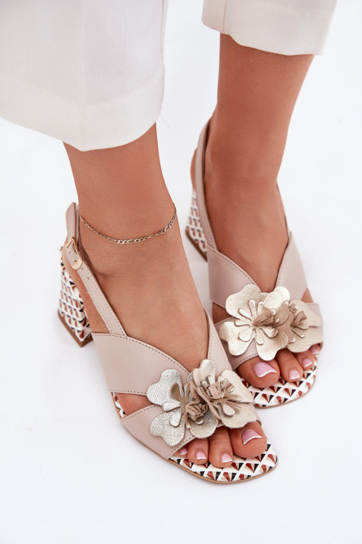 Haut Damen-Sandalen mit hohen Absätzen mit Blumen Laura Messi 2950 Beige