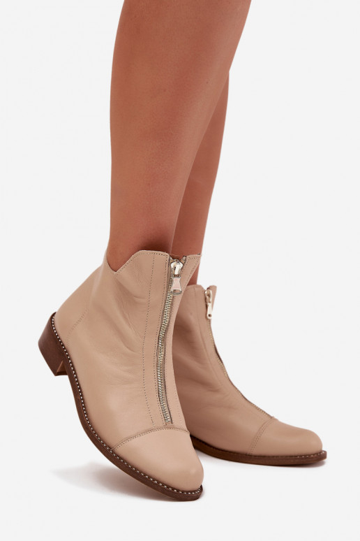 Sandfarbene Leder Stiefeletten mit Reißverschlüssen Zazoo 2785/079