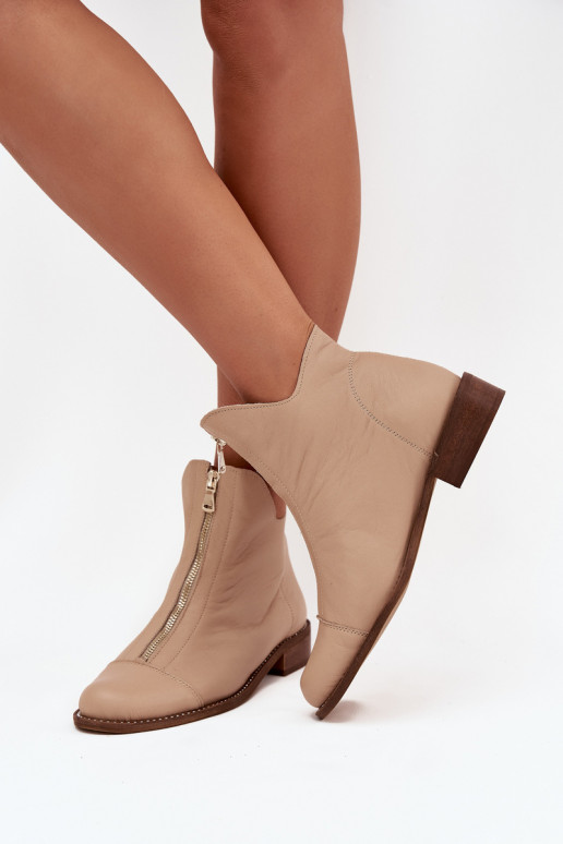 Sandfarbene Leder Stiefeletten mit Reißverschlüssen Zazoo 2785/079