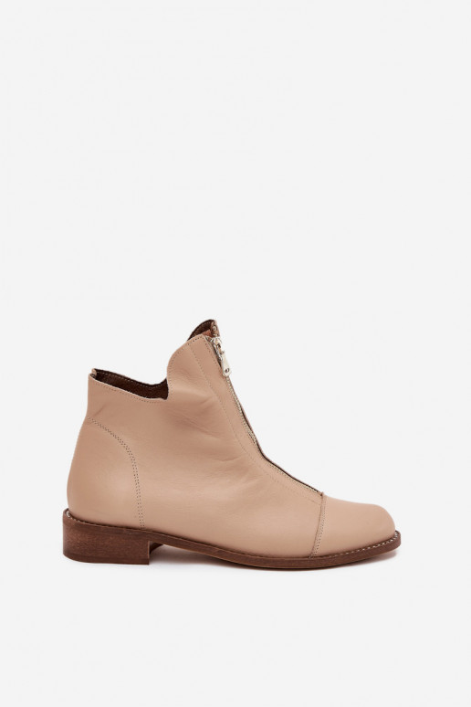 Sandfarbene Leder Stiefeletten mit Reißverschlüssen Zazoo 2785/079