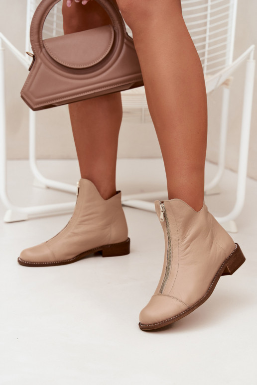 Sandfarbene Leder Stiefeletten mit Reißverschlüssen Zazoo 2785/079