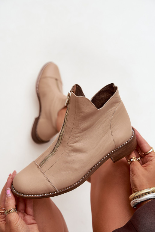 Sandfarbene Leder Stiefeletten mit Reißverschlüssen Zazoo 2785/079